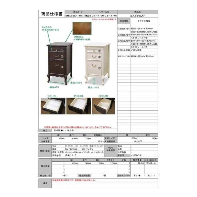 正規販売店/ヤマト開梱設置付) フルールWH コスメチェスト 猫脚