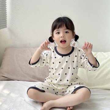 【台灣出貨】夏季兒童睡衣夏季薄款100純棉無骨家居服透氣男女童空調服7分袖褲套裝