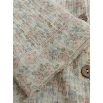 純棉慵懶田園風雙層紗布花海縐布睡衣家居服長袖長褲小翻領女春秋