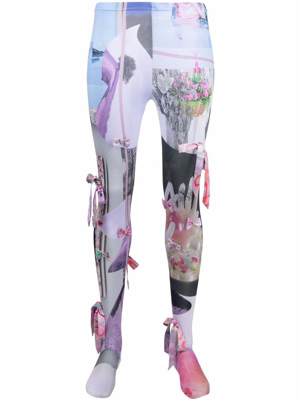 Collina Strada - graphic-print bow detail leggings - women - Polyester/Silk/Spandex/Elastane - M - Blue