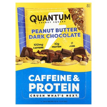 Quantum Energy Square, 咖啡萃取和蛋白棒，花生醬黑巧克力，8 條，1.69 盎司（48 克）每條