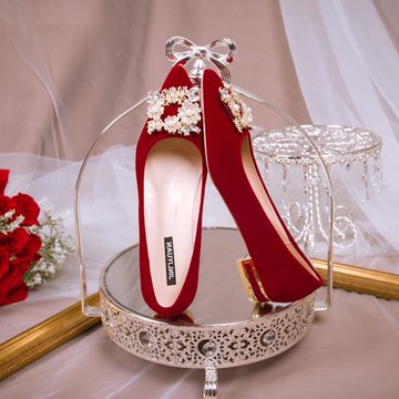 平底婚鞋女2023秋新款紅色秀禾婚紗兩穿不累腳新娘孕婦大碼