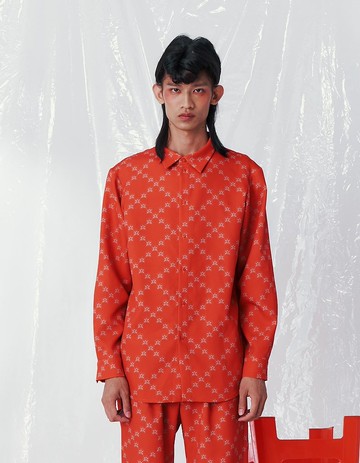 長袖襯衫/INF 24SS Ban-Doh點陣印花襯衫(紅)