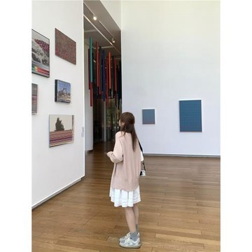 粉色長款小個子慵懶風針織開衫