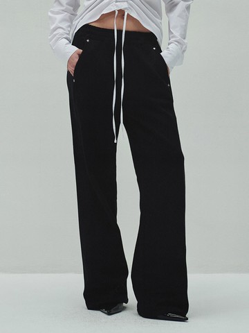 Denim Mixed Banding Pants - Black
