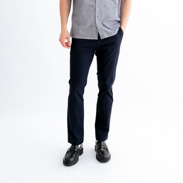 男裝-繡花LOGO斜插口袋休閒長褲-藏青色