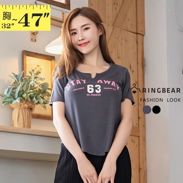 棉T--美式休閒字母印圖圓領開V修身短袖上衣(黑.灰M-3L)-U780眼圈熊中大尺碼