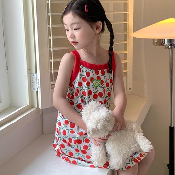 冰絲涼感連身睡裙/家居服-白櫻桃