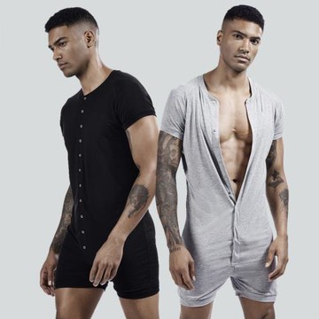 SEOBEAN/希賓連體家居服男士寬松大碼舒適連體睡衣褲 純色內衣男