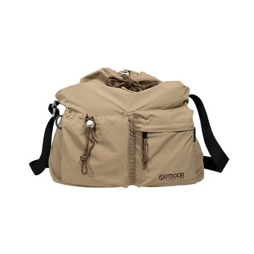 慢活宣言二口袋束口側背包-咖啡棕