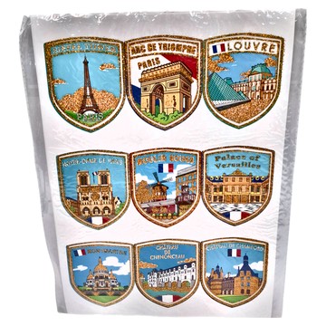 A-ONE 匯旺 法國旅遊景點紀念貼紙9件組 6x7.5 cm  金蔥彩色