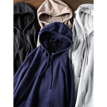 舒適毛圈棉！秋季男士重磅純色百搭寬松休閑連帽插肩套頭衛衣外套