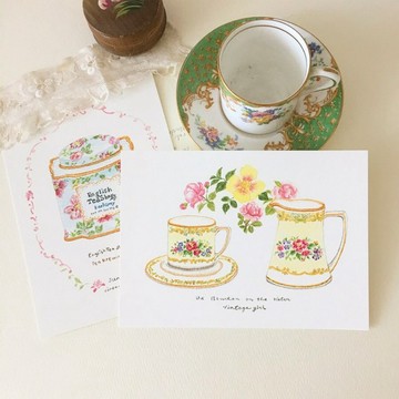 旅行與茶館插畫明信片組 - 8 款設計