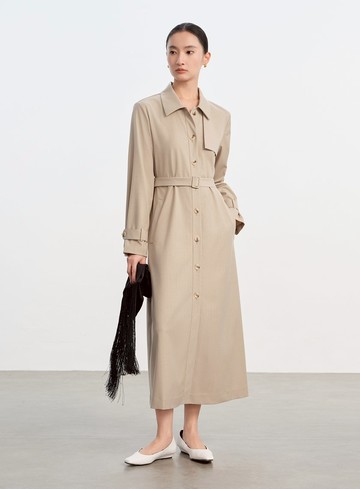 俐落長版風衣式洋裝