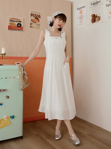 U領貝殼亮片收腰無袖長洋裝