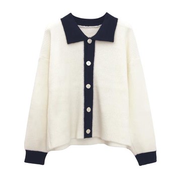 polo領針織開衫外套女秋冬加厚軟糯米白色毛衣慵懶風高級感上衣潮