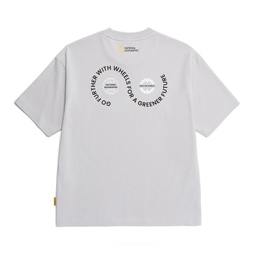 男女同款 ECO 微寬鬆印花T恤 ｜ 單車綠行動 - 銀灰色