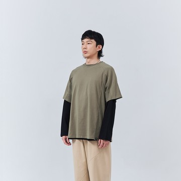 QUEENSHOP_S 男裝 短袖 剪接羅紋設計素面短袖上衣-灰綠M/L/XL 現+預 【01099551】