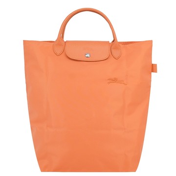 LONGCHAMP LE PLIAGE GREEN系列刺繡短把再生尼龍手提包(中/橙)