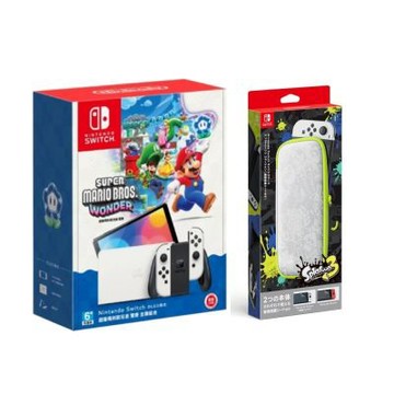 【Nintendo 任天堂】NS Switch OLED 超級瑪利歐兄弟 驚奇同捆主機盒裝(無遊戲)+斯普拉遁3 OLED主機收納包