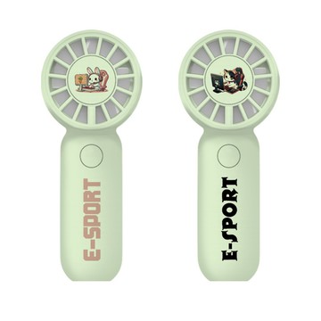手持風扇 TRON 迷你手持風扇 綠色 電競小動物 三檔風速 防丟掛繩 充電風扇
