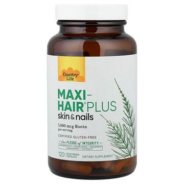 Country Life, Maxi-Hair® Plus 皮膚和指甲，120 粒素食膠囊