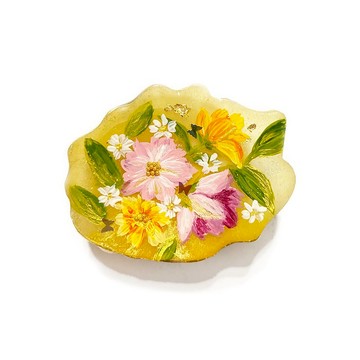 日本樹脂橘粉色純手繪花朵髮夾.髮飾