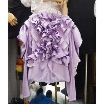 法式復古層層花邊泡泡袖立領上衣光澤感襯衫氣質襯衣女