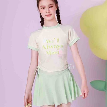 新款分體女童泳衣兩件套學生少女顯瘦小清新泡溫泉兒童遊泳衣鑫弘-戶外運動