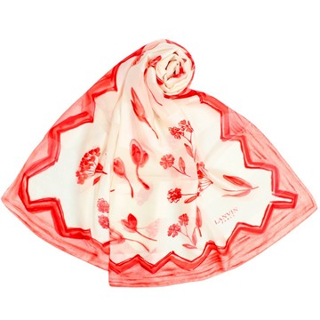 LANVIN浪凡滿版花卉印花方型絲巾(紅色)487999