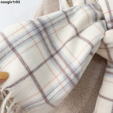 圍巾圍脖🧣 溫溫柔柔治愈系格子仿羊絨圍巾女流蘇大學生冬款保暖情侶圍脖披肩