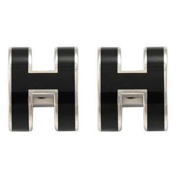 HERMES MINI POPH 圓弧型耳針式耳環(銀/黑)