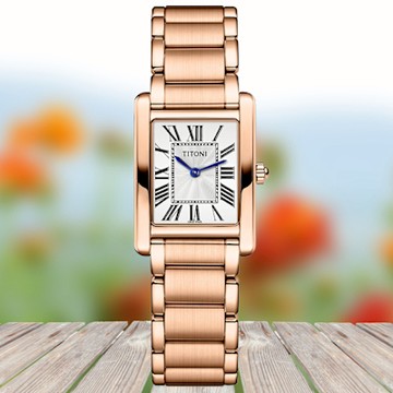TITONI 梅花錶 優雅伊人系列 簡約時尚 方形腕錶 新年禮物 推薦 送禮 22.8x22mm / TQ42924RG-730