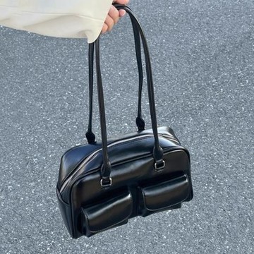 韓國暈針許允真同款油蠟皮保齡球包多口袋腋下包通勤手提單肩包包