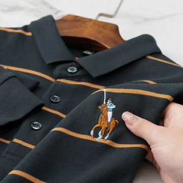 【新款熱賣】保羅爸爸男士條紋長袖polo衫秋季商務長袖t恤中老年休閑大碼帶領