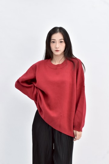 (F) eilleen 針織素面落肩紅色毛衣
