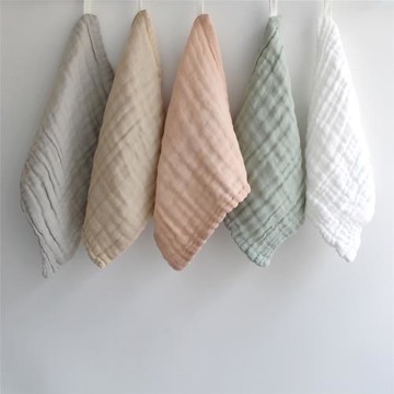 莫蘭迪色系透氣6層水洗純棉云朵紗布洗臉巾口水巾掛繩小方巾5條裝