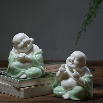 佛像 宗教擺件 家居擺件汽車載擺件中式陶瓷保平安招財彌勒佛像家用供奉辦公室內客廳飾品