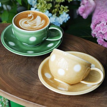 蛋杯咖啡杯復古陶瓷波點釉下彩拿鐵拉花杯下午茶咖啡杯碟