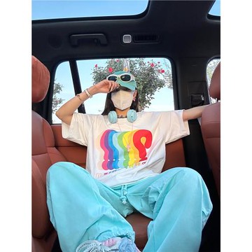 夏季潮牌短袖t恤重磅280g創意彩色印花男女休閑百搭半袖情侶體恤