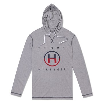 TOMMY 熱銷輕薄透氣印刷大H文字圖案連帽T恤-灰色