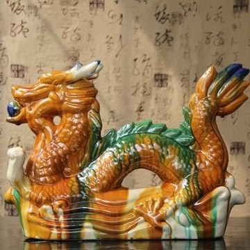 【唐三彩龍-大號龍-約長38*高26cm-1款/組】陶瓷龍擺件家居辦公鎮宅辟邪化煞-3001001