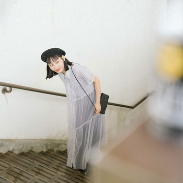 QUEENSHOP_ S  女裝 短袖  透膚網紗兩件式襯衫洋裝 兩色售 現+預 【01086653】