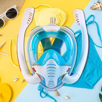 180°超廣角全罩式浮潛防霧雙管面罩附贈收納袋-單入 XL/L 酷黑