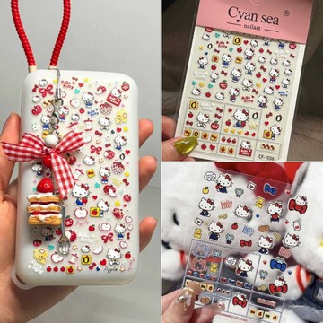 ins小紅書 DIY 浮雕貼紙 蘋果愛心 可愛少女系 美甲貼 鏡頭貼 iPhone 17 手機殼貼 小眾個性  凱蒂貓