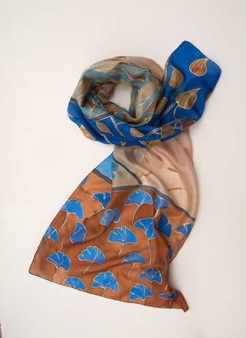 手繪真絲圍巾銀杏葉