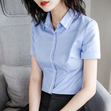 職業裝藍色襯衫女短袖2025夏季新款氣質上衣薄款白襯衣工裝工作服