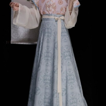 新款唐制印花圓領衫漢服女唐褙子八破裙古裝日常套裝超仙成人漢服鑫弘-素時衣櫥