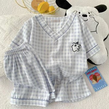 雲朵棉睡衣女 夏季V領睡衣 套頭短袖短褲 薄款家居服 簡約春夏家居家服 睡衣套裝 睡衣女 家居服女 休閒家居服女