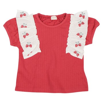 akachan honpo - 短袖T恤-袖子刺繡-紅色